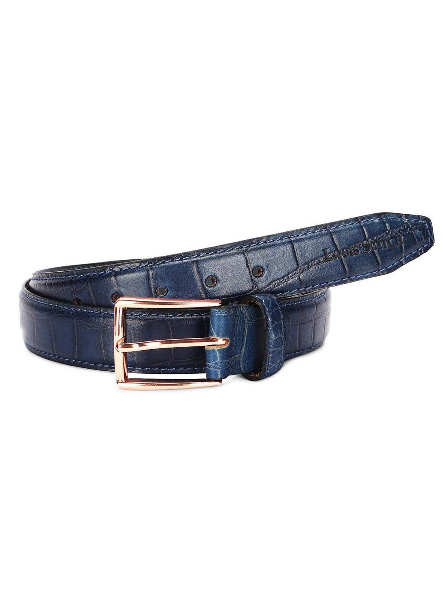 Louis Stitch Blue Textured Leather Casual Belt for Men