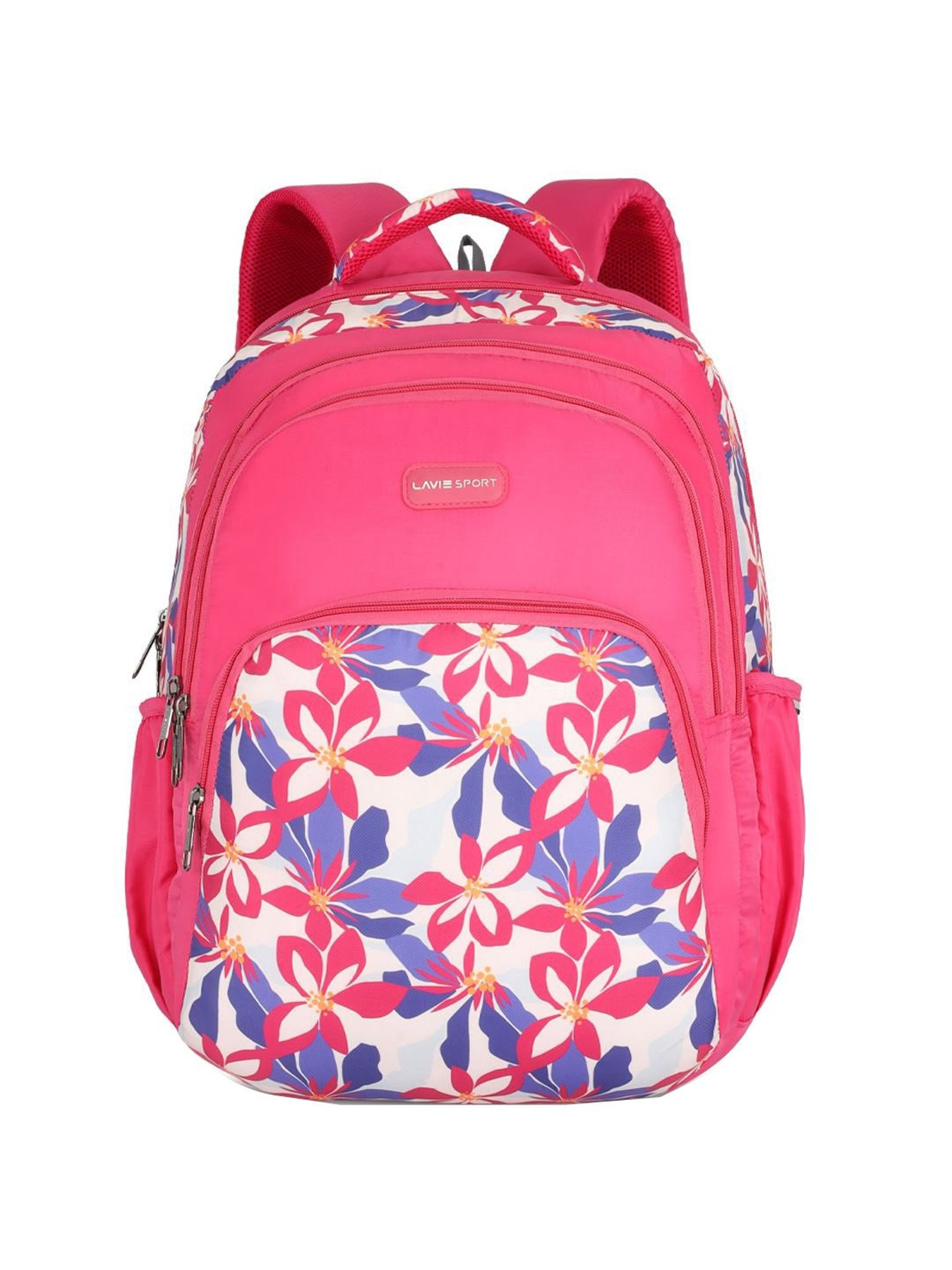 Lavie Sport Daylilies 39L Printed School Backpack with Rain cover for Girls (Magenta)