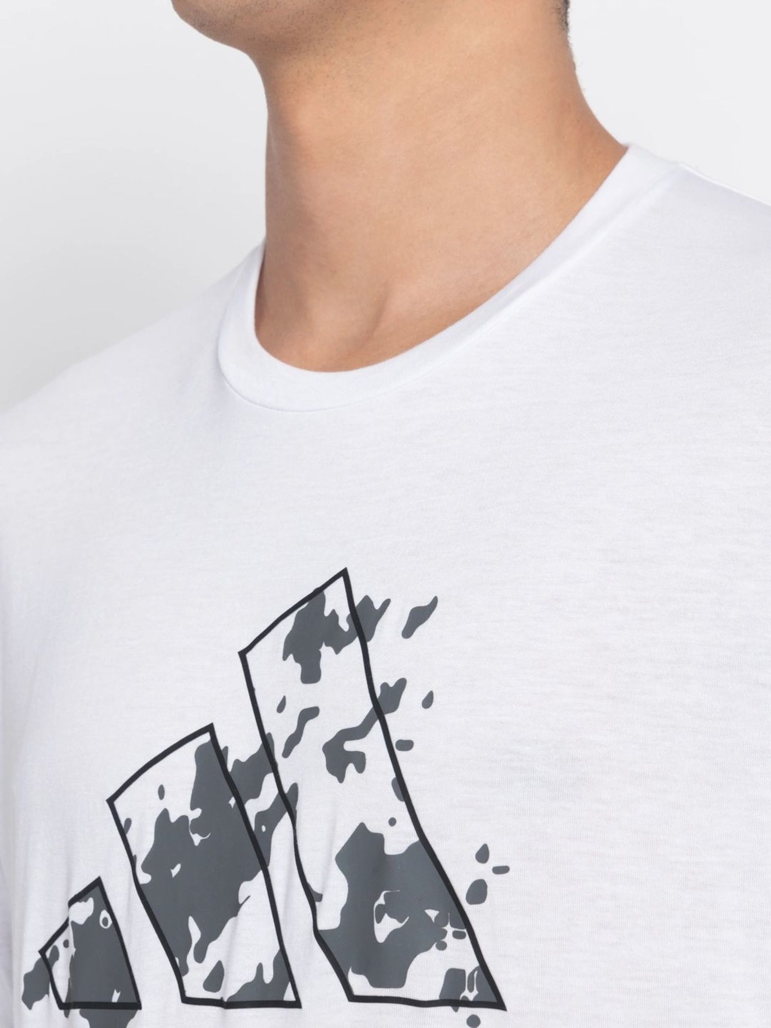 Adidas White Regular Fit Printed Sports T-Shirt