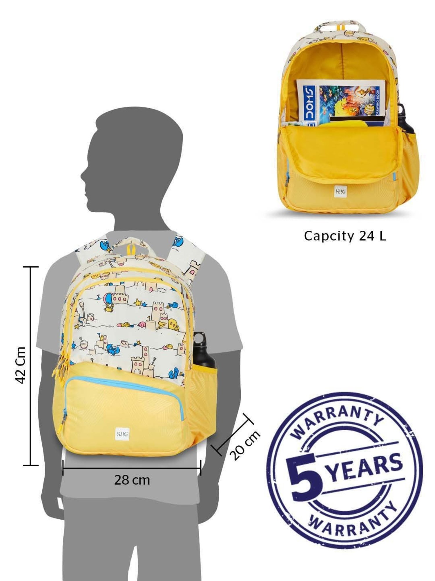 Wiki 24 Ltrs Yellow Medium Backpack