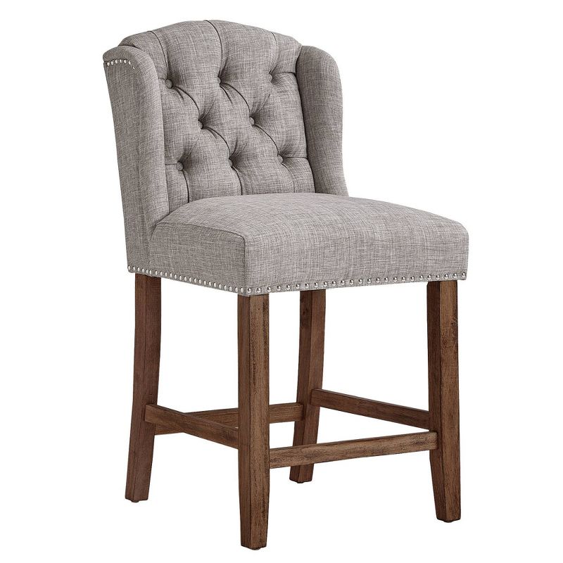 Set of 2 24" Casandra Button Tufted Wingback Counter Height Barstool Smoke - Inspire Q