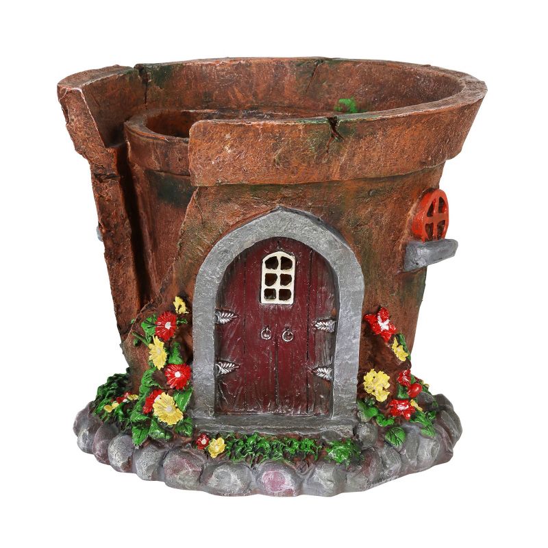 7.48" Resin Solar Fairy House Flower Pot - Exhart