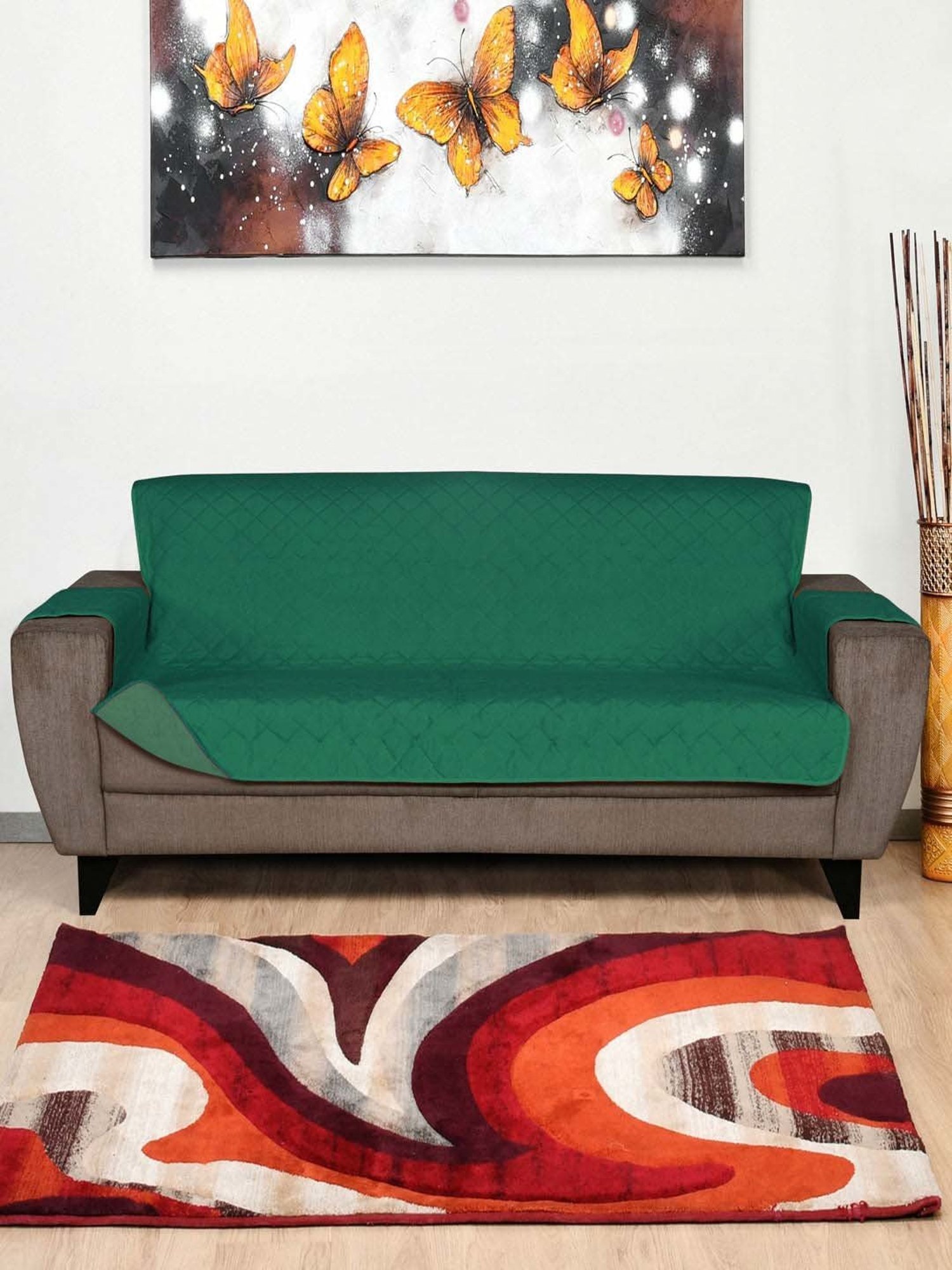 Nestasia Red & Cream Chevron Cotton Knitted Throw blanket with texture for Living Room or Bedroom