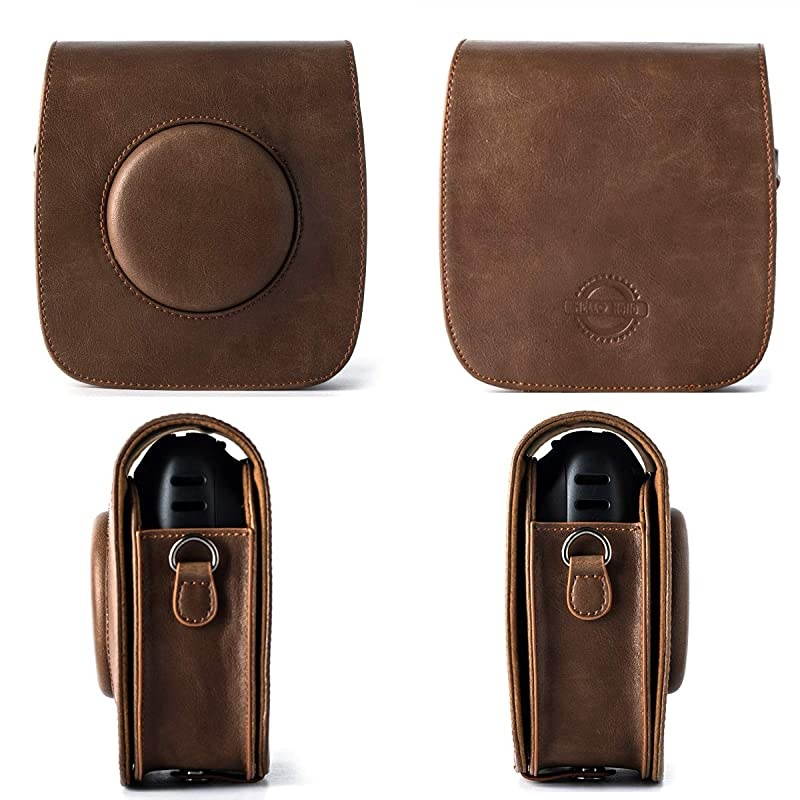 for Fujifilm Instax Square SQ20 Instant Film Camera, Classic Vintage Premium Vegan Leather Bag Cover with Adjustable Shoulder Strap to Protect Fuji instax SQ20 Camera by -Brown