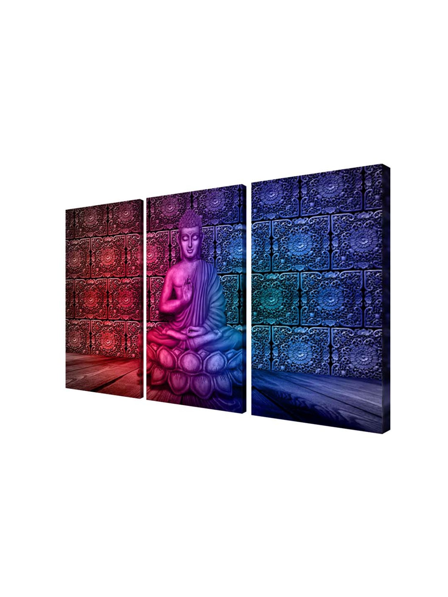 999Store Blue & Red Buddha Art 3 Frame Canvas Paintings