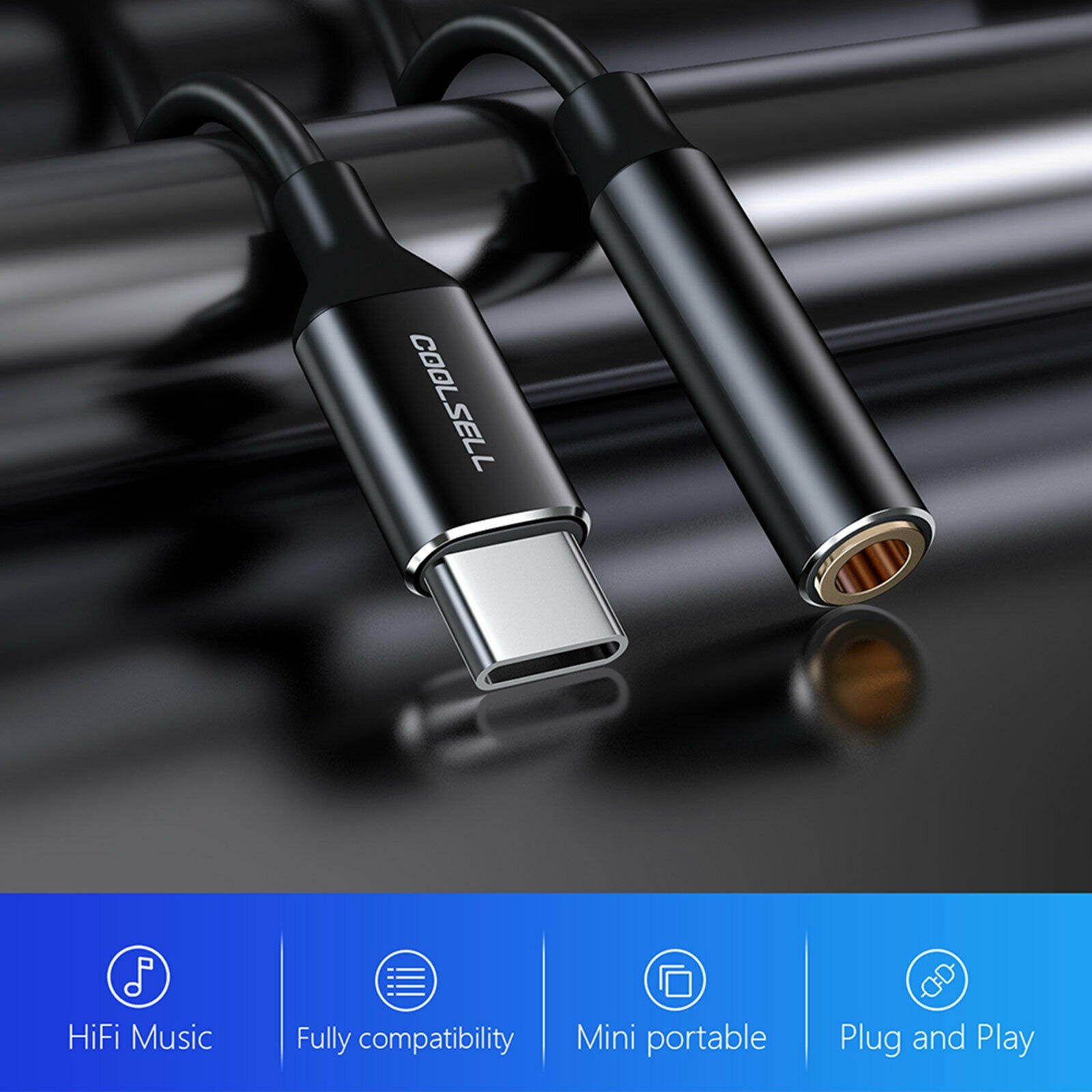 1/2x USB-C Type C Adapter Port to 3.5MM Aux Audio Jack Earphone Headphone Cable