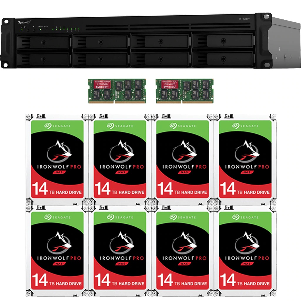 Synology RS1221RP+ RackStation with 16GB RAM and 96TB (8 x 12TB) of Seagate Ironwolf PRO NAS Drives Fully Assembled and Tested By CustomTechSales