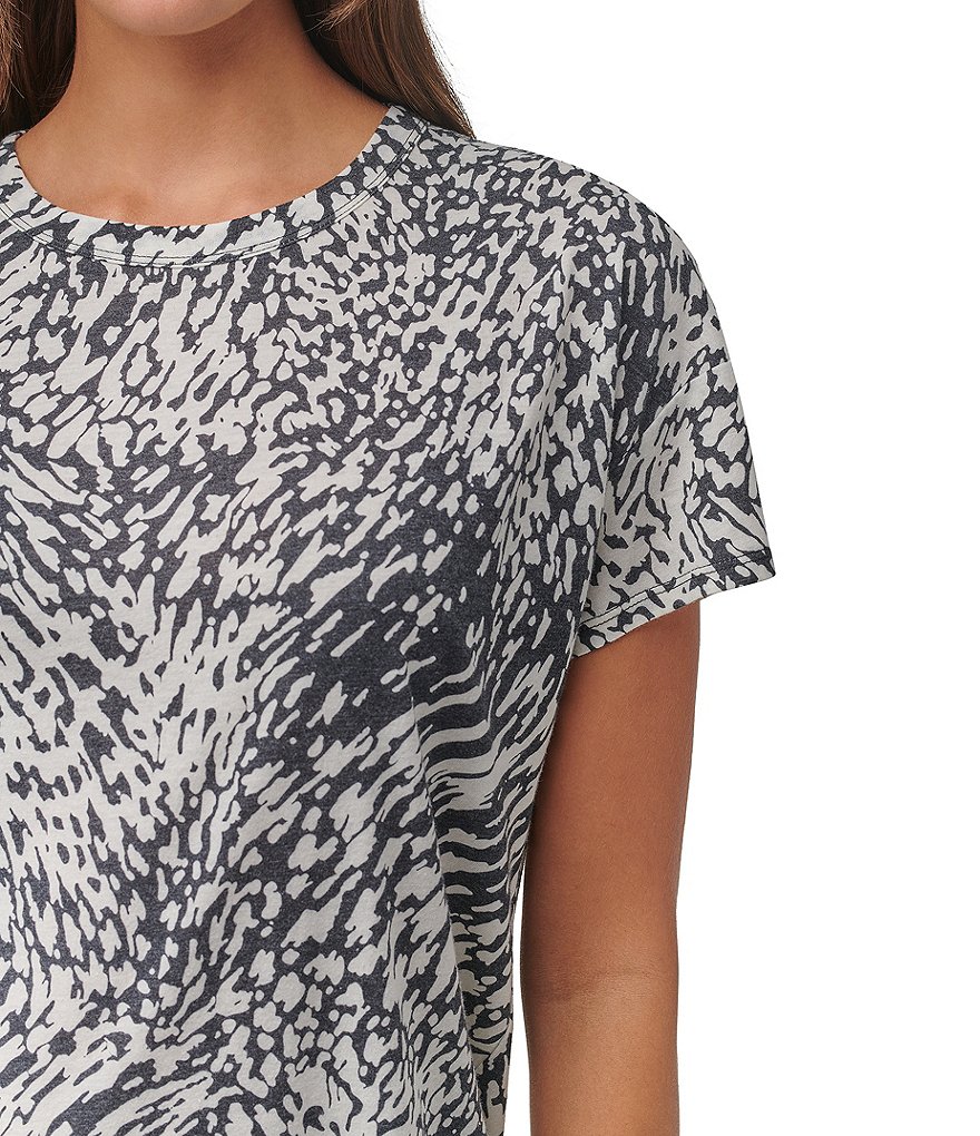 Marc New York Boxy Short Sleeve Crew Neck Animal Printed Jersey Top