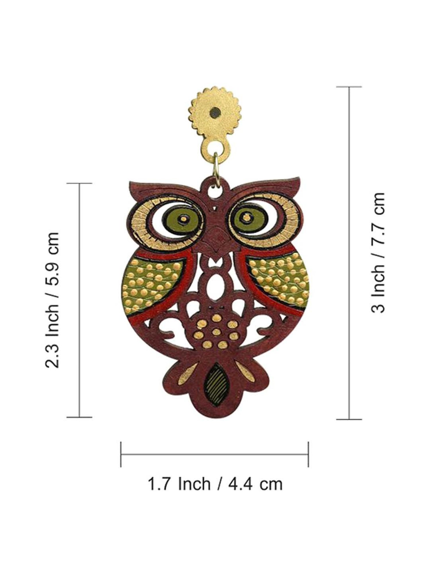 ExclusiveLane 'Symphony of Owls' Brown & Yellow Handpainted Earrings in Recycled Wood