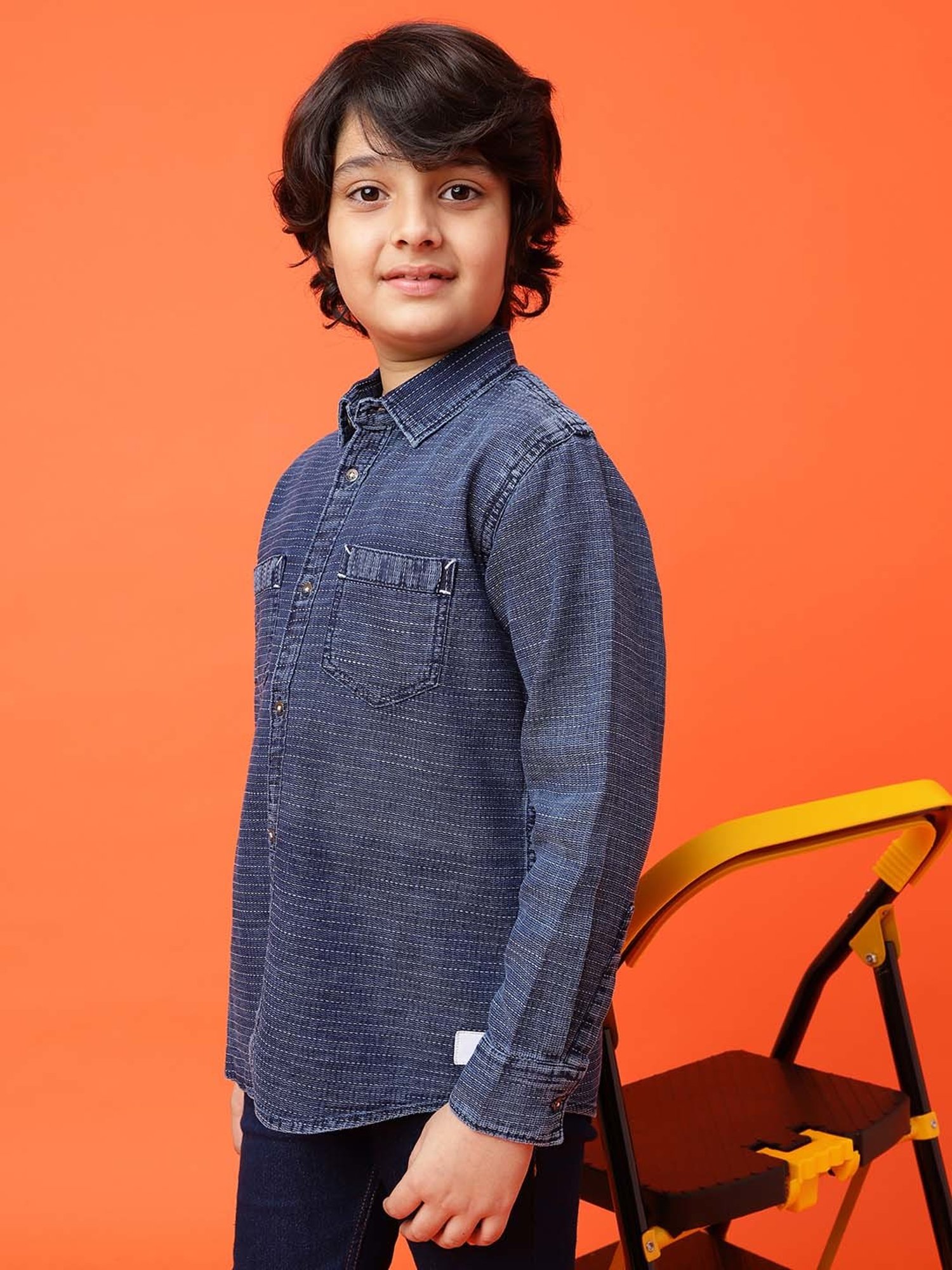 Tales & Stories Kids Blue Cotton Striped Full Sleeves Shirt