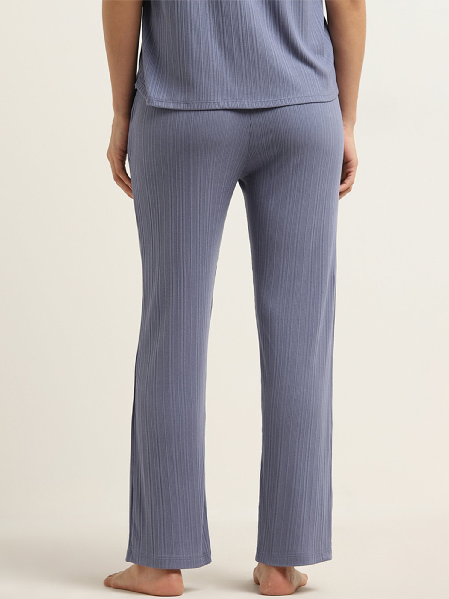Wunderlove by Westside Blue Ribbed Textured High-Rise Pants