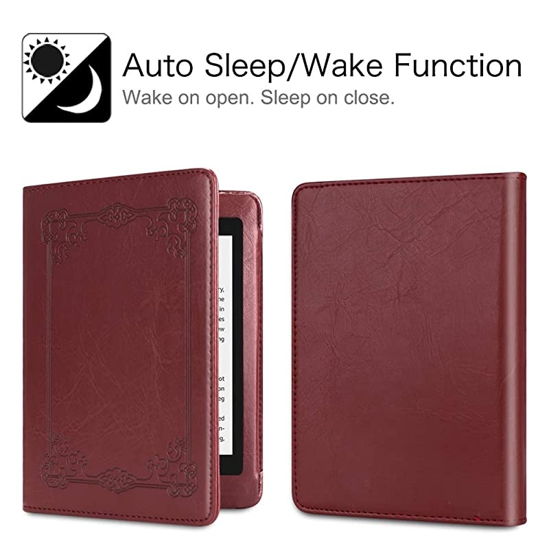 Folio Case for Kindle Paperwhite Fits AllNew 10th Generation 2018 All Paperwhite Generations Book Style Vegan Leather Shockproof Cover with Auto SleepWake Vintage Maroon