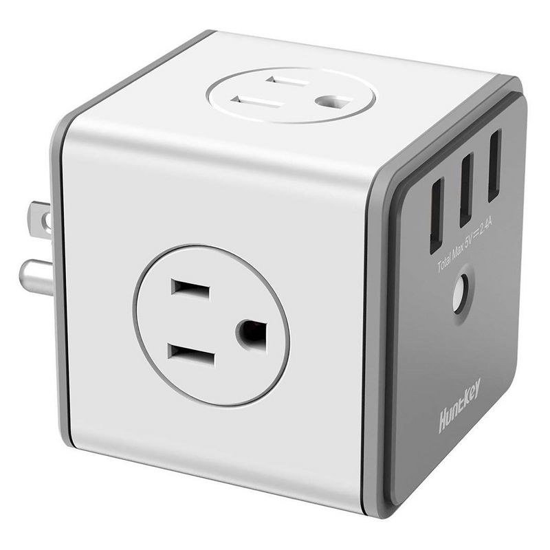 Huntkey 4 x SMC007 Surge Protecting Multiport Electrical Outlet Extender/Adapter Cube with 4 AC Plugs and 3 USB Charger Ports, White/Grey (4 Pack)