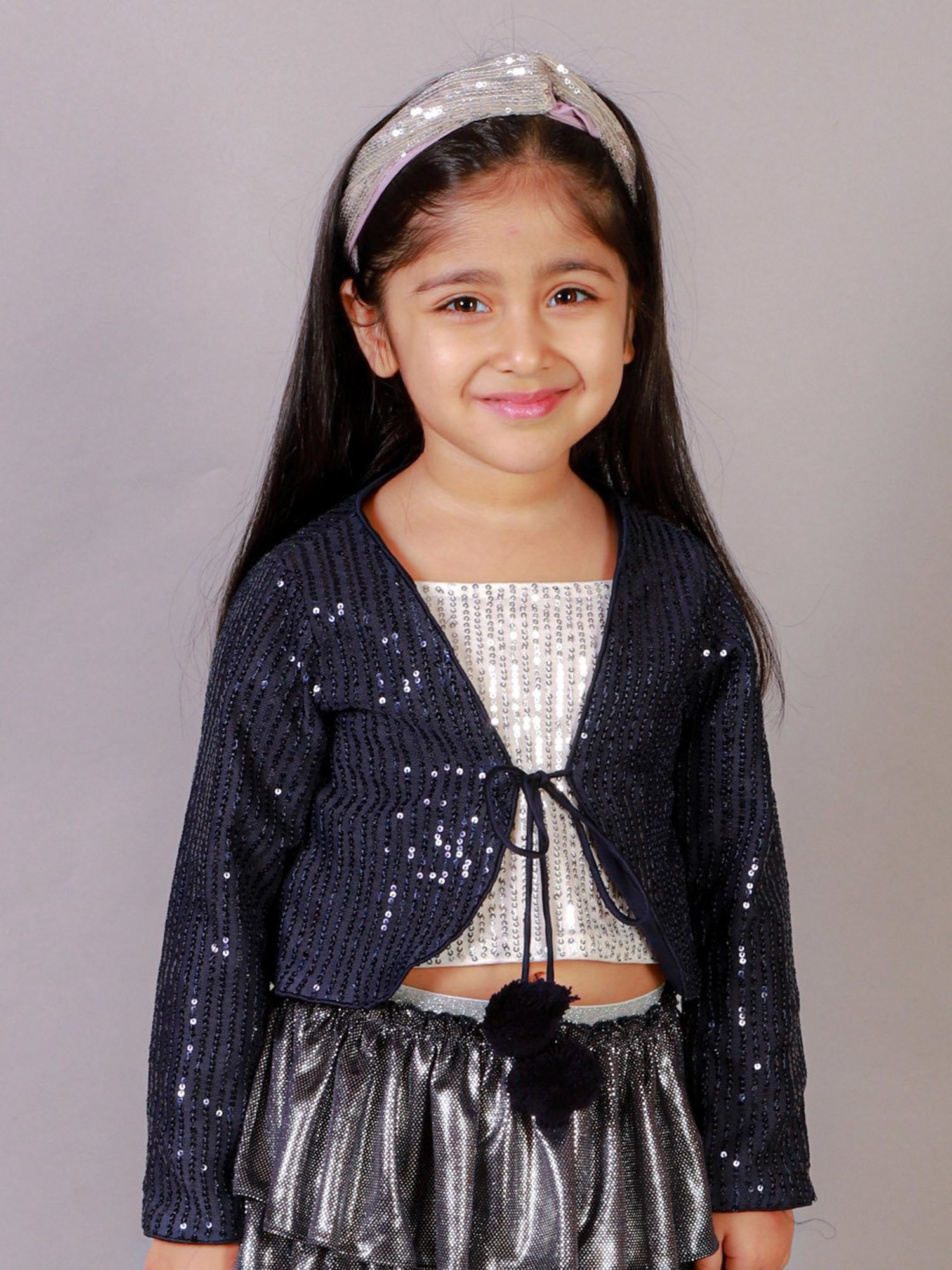 Lil Drama Kids Navy Embellished Sleeves Shrug