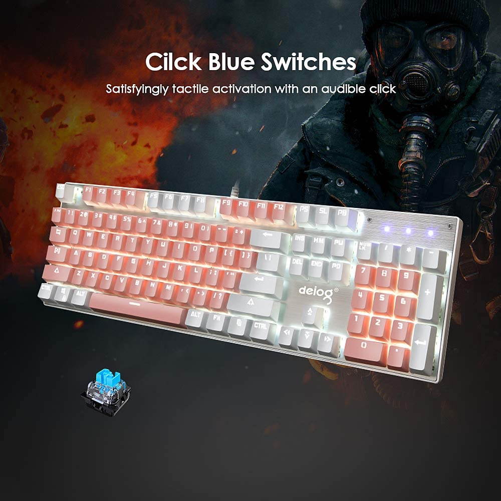 FELiCON RGB LED Backlit Wired Mechanical Gaming Keyboard,Metal Panle Dustproof Suspended Keycap Keyboard,for Laptop PC Game and Work (Pink)