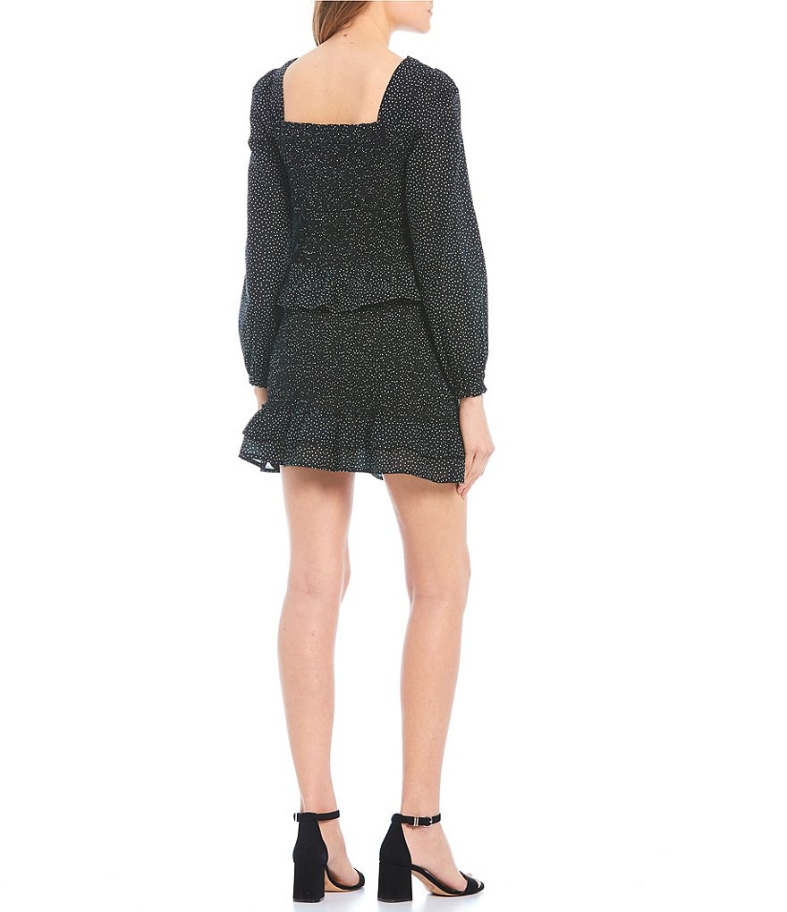 Midnight Doll Long-Sleeve Square-Neck Smocked Two-Piece Dress