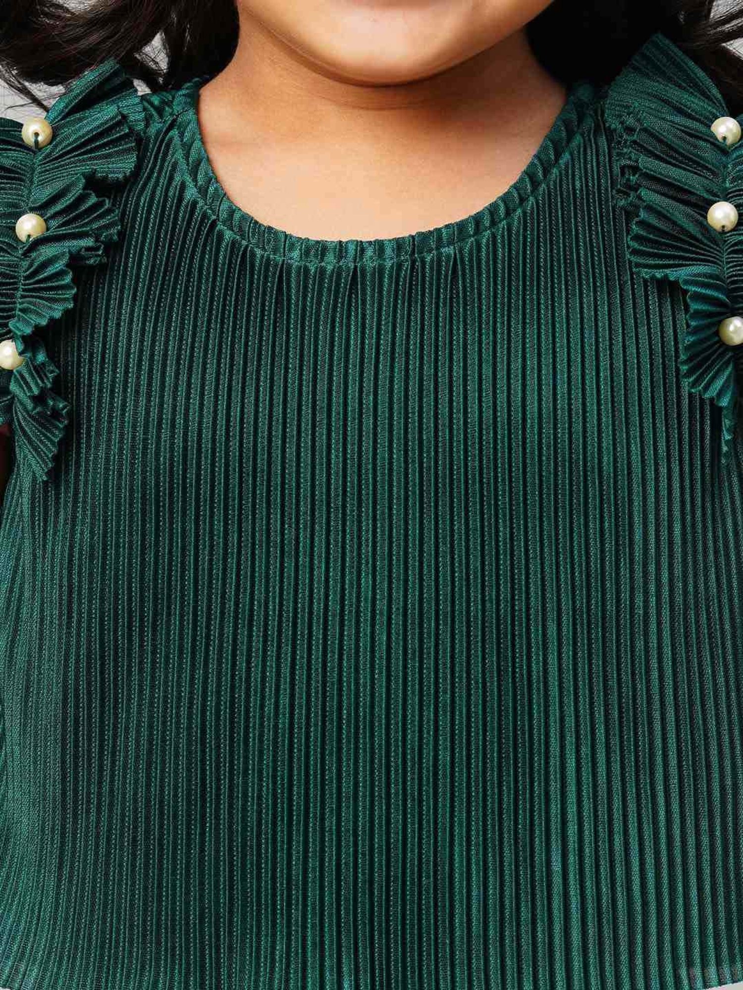 Lil Drama Kids Green Embellished Top Set