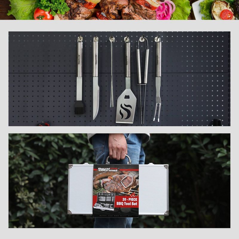 Royal Gourmet 20pc Stainless Steel Barbecue Grilling Accessories Set With Aluminum Case