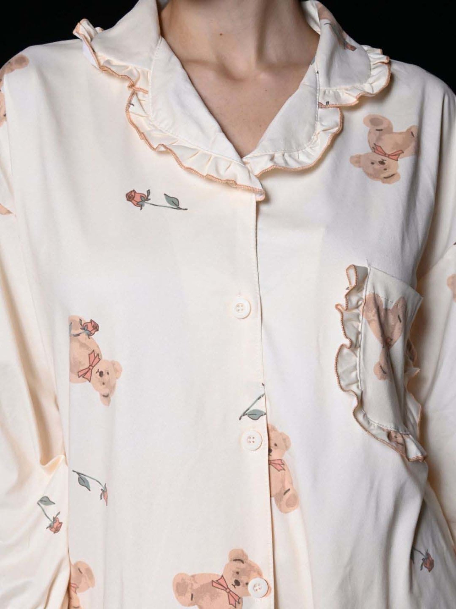 Odette Peach Cotton Printed Shirt Pyjama Set