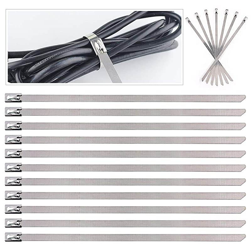 30Pcs 59 Inches 304 Stainless Steel Zip Ties Exhaust Wrap Coated Locking Metal Cable Zip Ties for Computer Wire Harness Automotive Parts and more