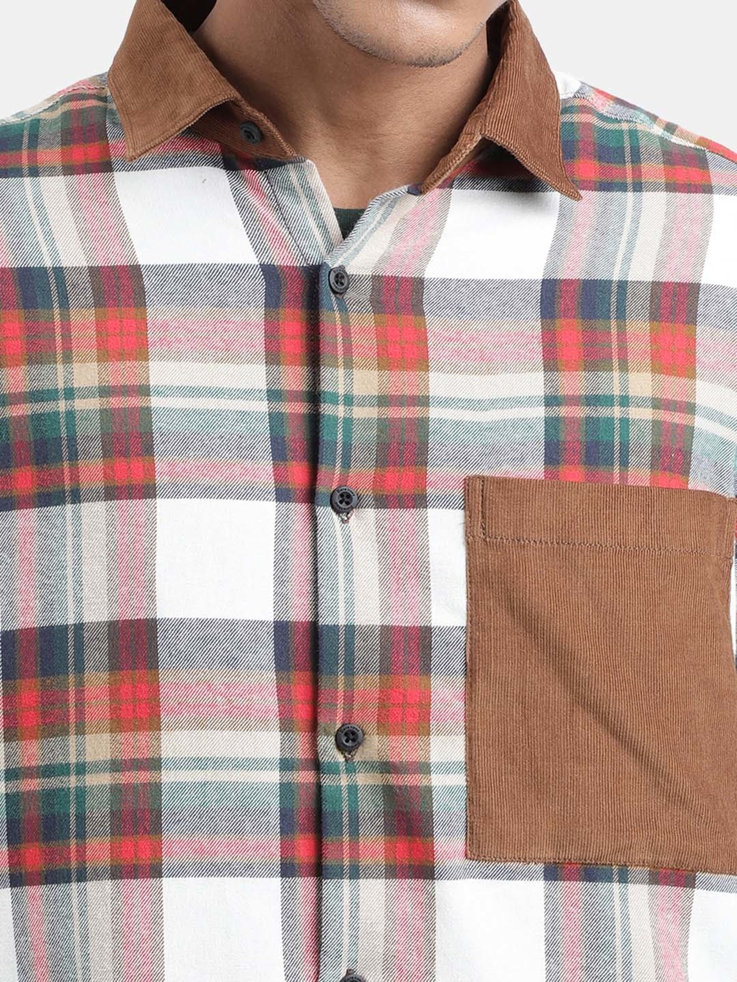 Bene Kleed Brown & White Relaxed Fit Check Cotton Shirt