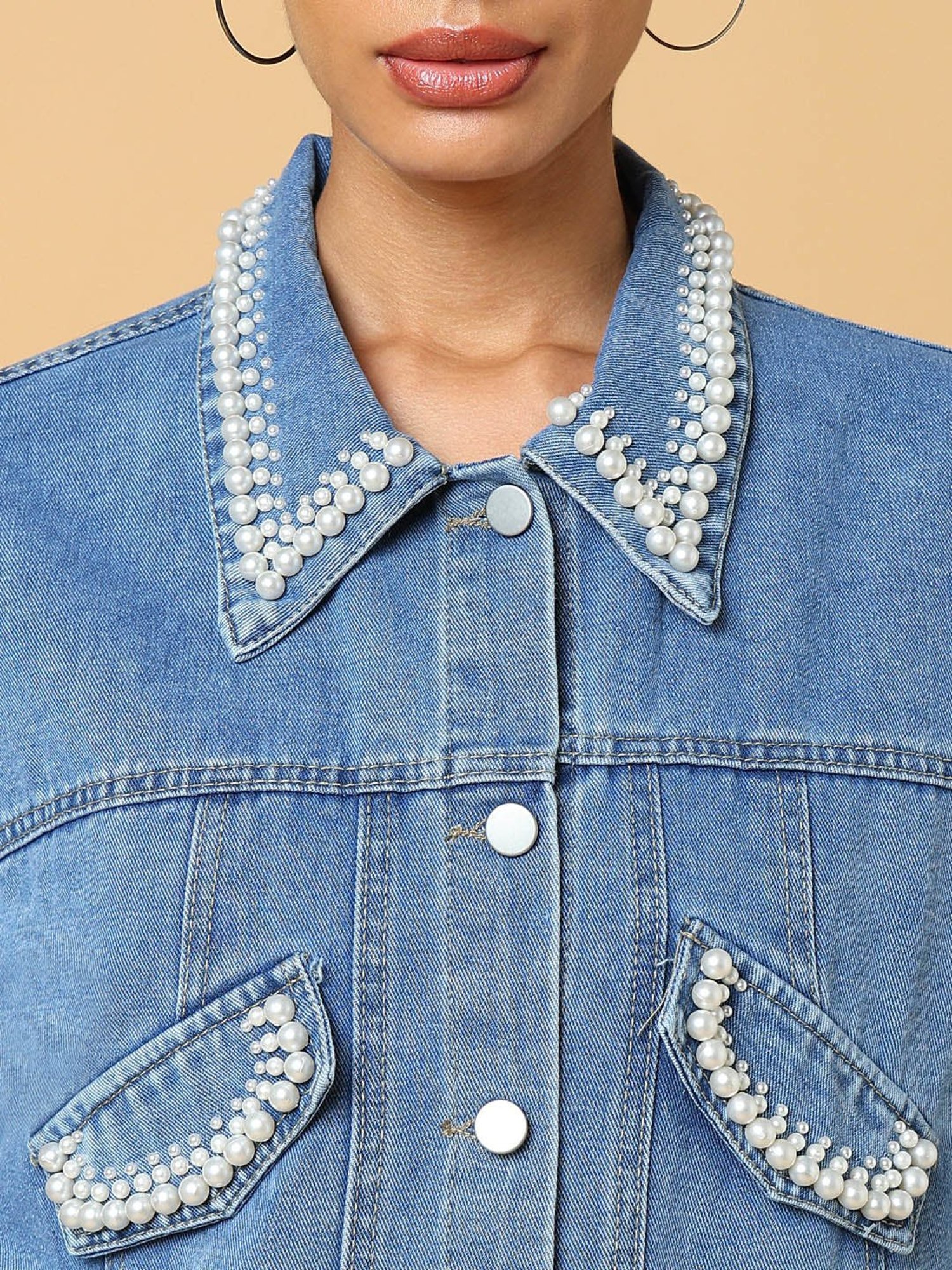 SHOWOFF Blue Embellished Denim Jacket