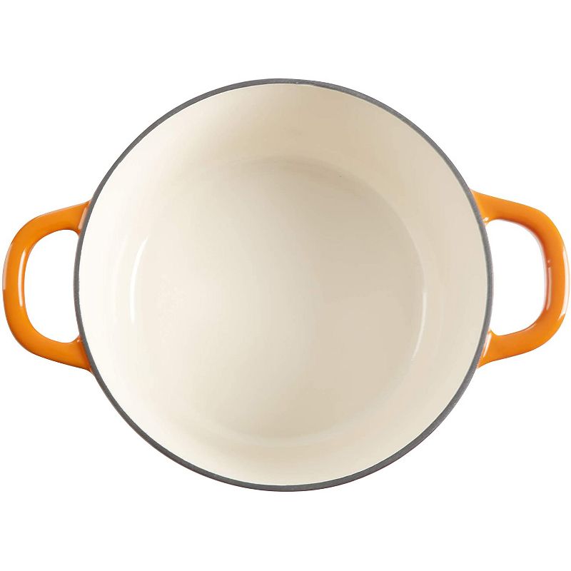 Crock-Pot 5 Quart Capacity Round Enamel Cast Iron Covered Dutch Oven Kitchen Cookware with Matching Self Basting Lid, Sunset Orange