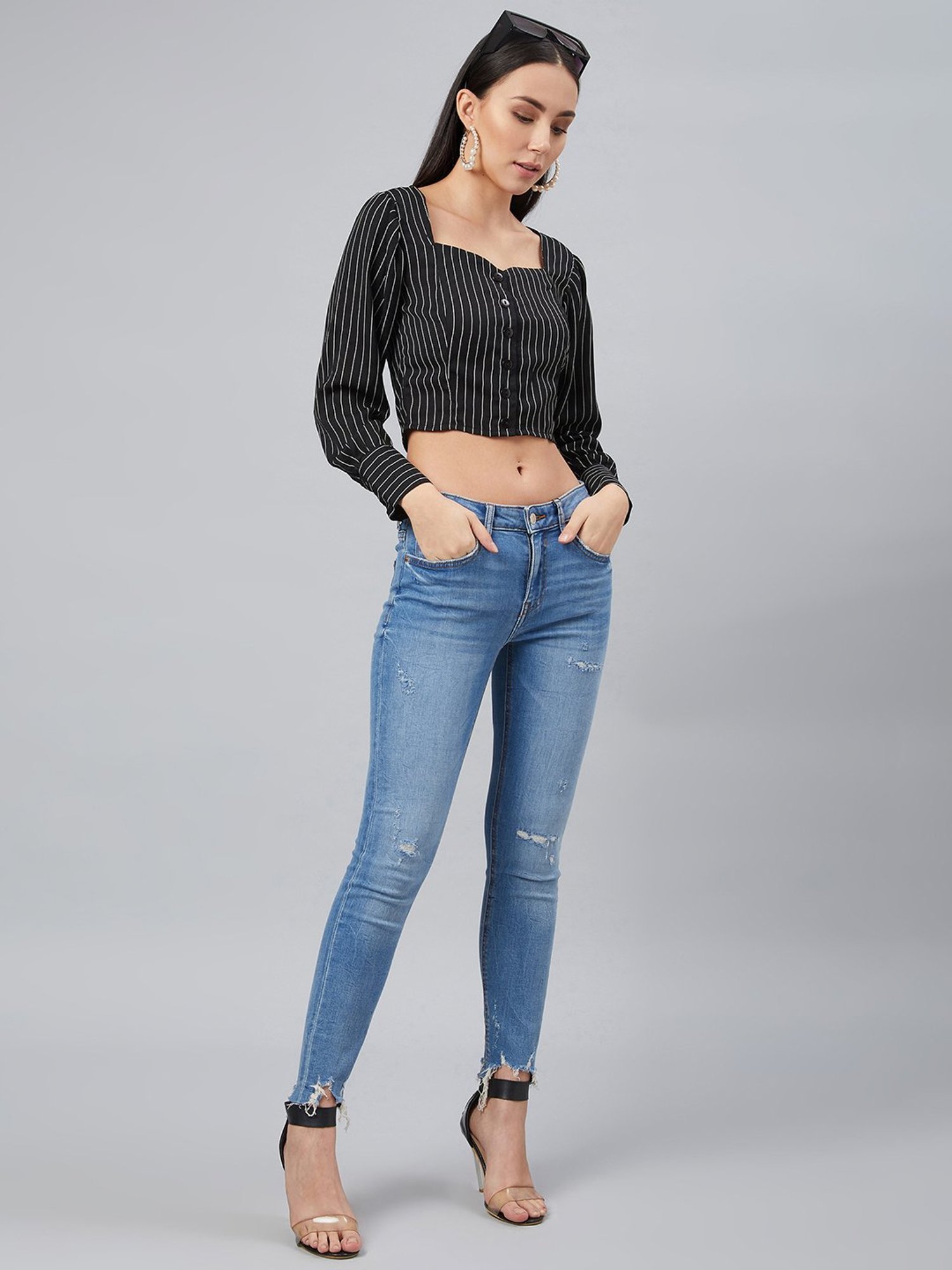 Marie Claire Black Striped Crop Top