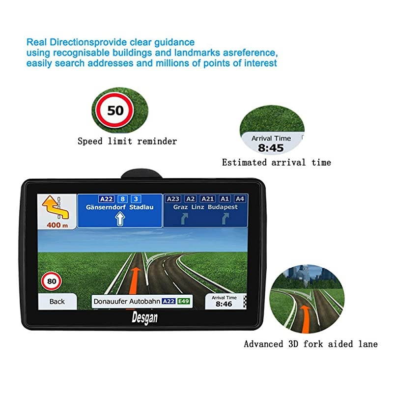 Navigation for Car 7 inch 8GB Car Free Update Map Fast Positioning Speed Limit Reminder Traffic Warning Driving Alarm
