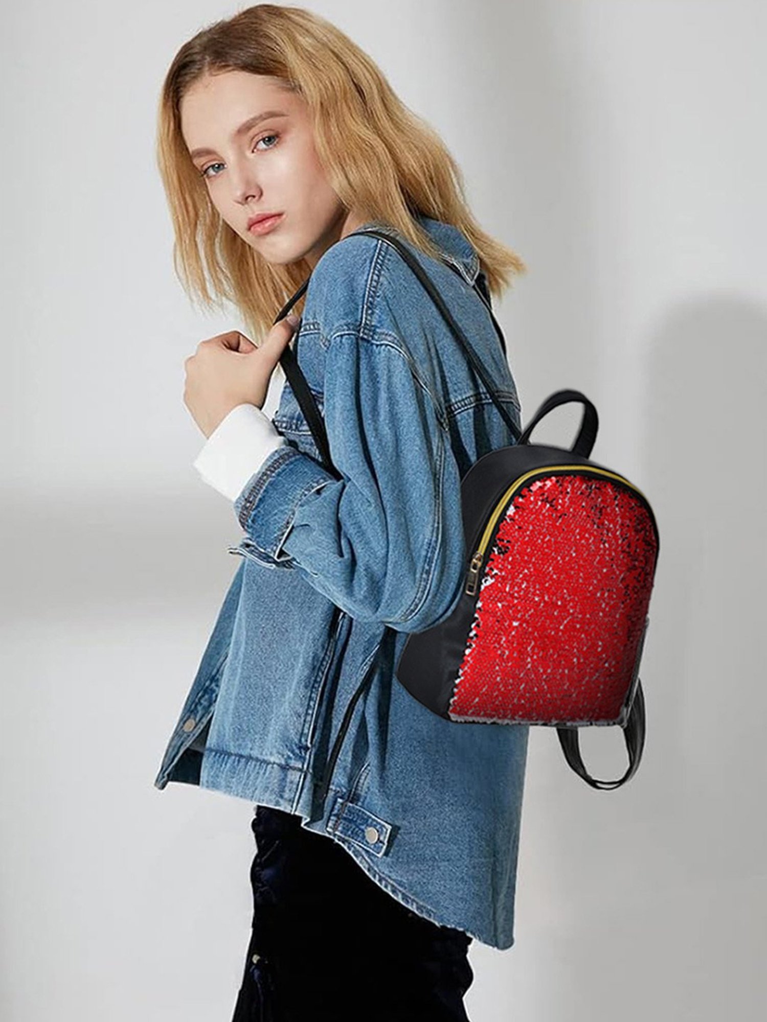 Spice Art Black Embellished Travel Zipper Backpack - 15 Ltrs