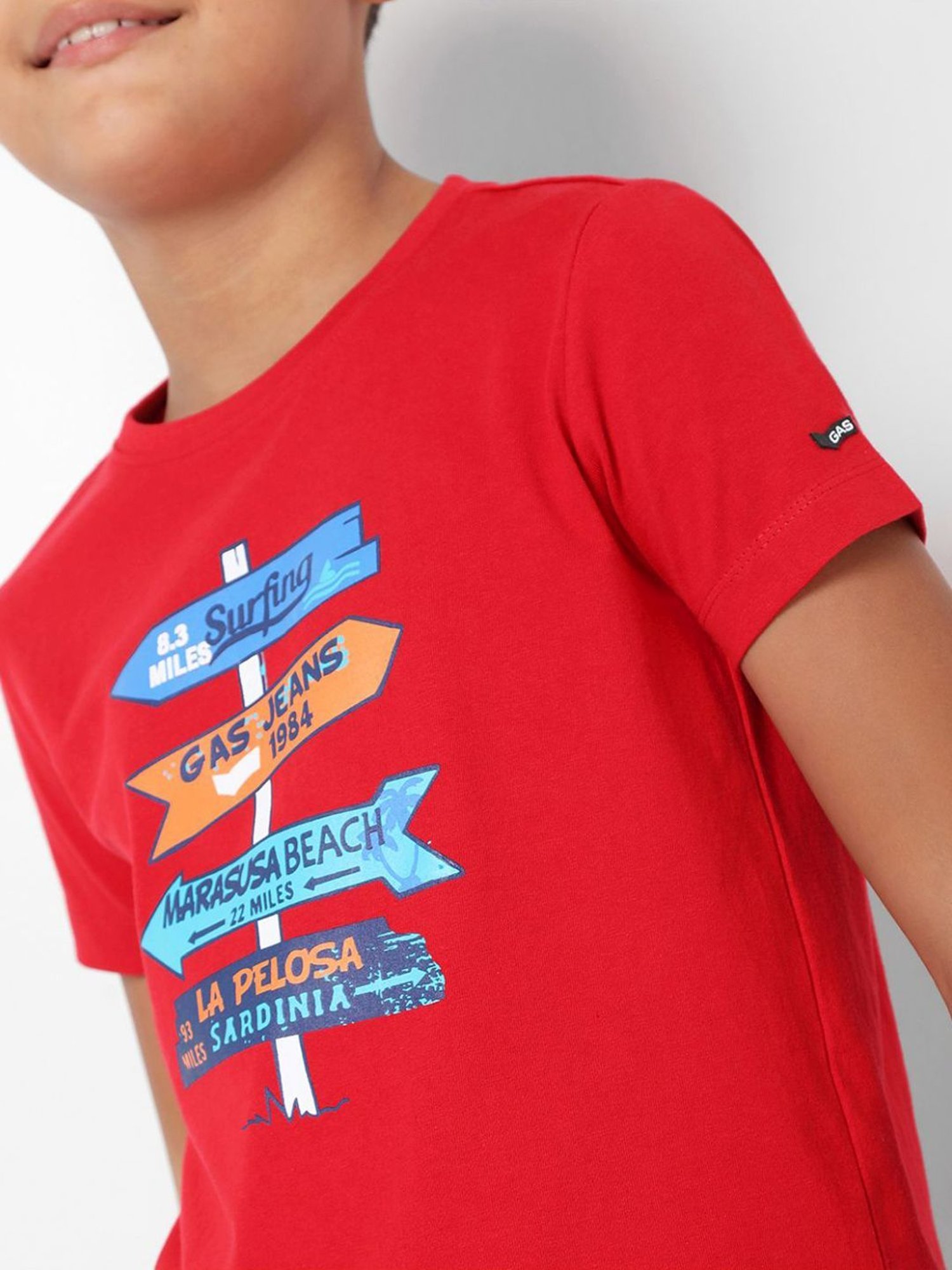 Gas Boys Red Cotton Printed T-Shirt
