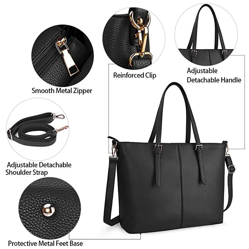 Tote Bag for Women 156 Inch Waterproof Lightweight Leather Computer Bag Women Business Office Work Bag Briefcase Large Travel Handbag Shoulder Bag Black
