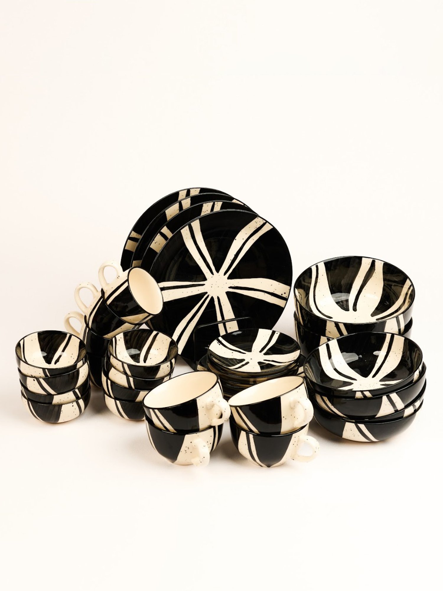 BlackCarrot Black and White Ceramic Stoneware Dinner Set