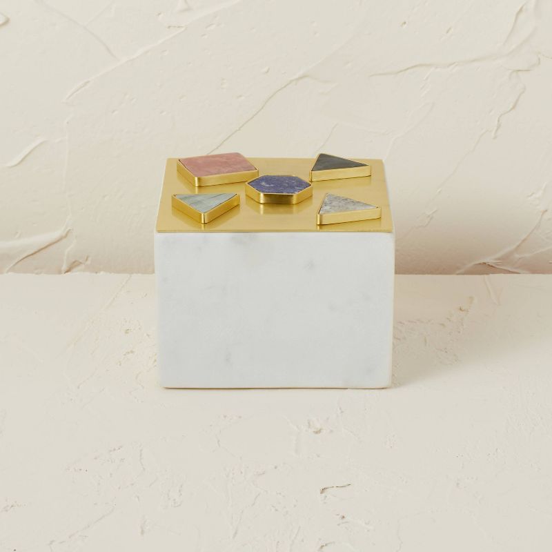 5" x 5" Metal/Marble Box with Gemstones Natural/White - Opalhouse™ designed with Jungalow™