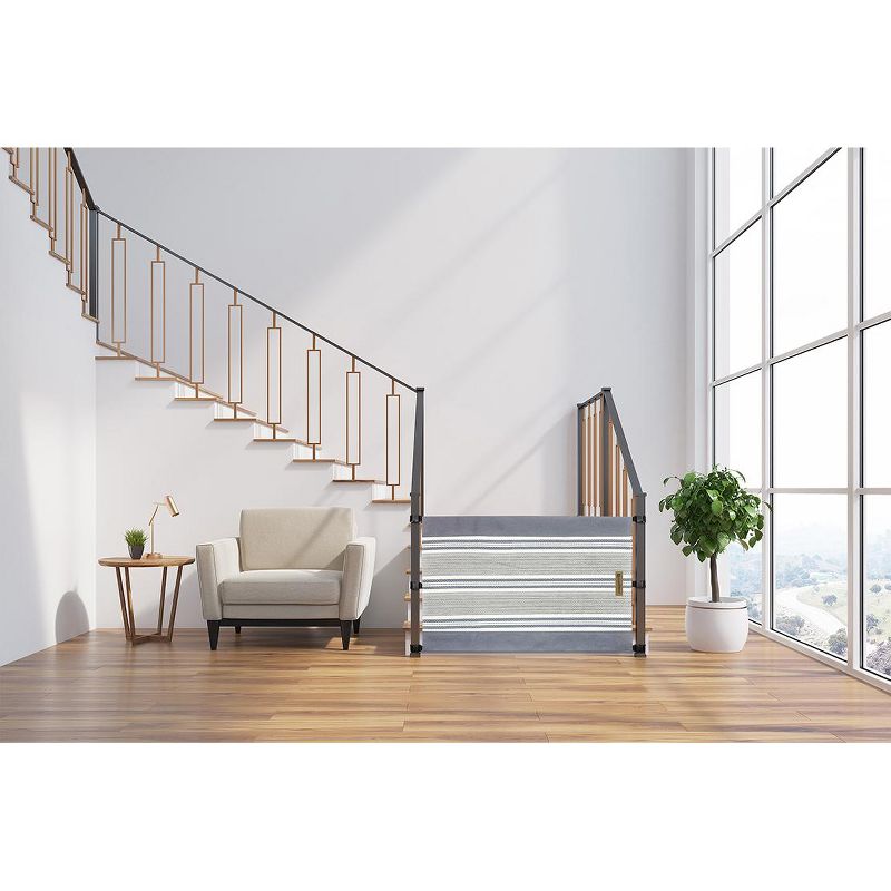 The Stair Barrier Portable Travel Wide Banister to Banister Retractable Fabric Baby and Pet Safety Gate, 42 to 52 Inch, Farmhouse Lines Black