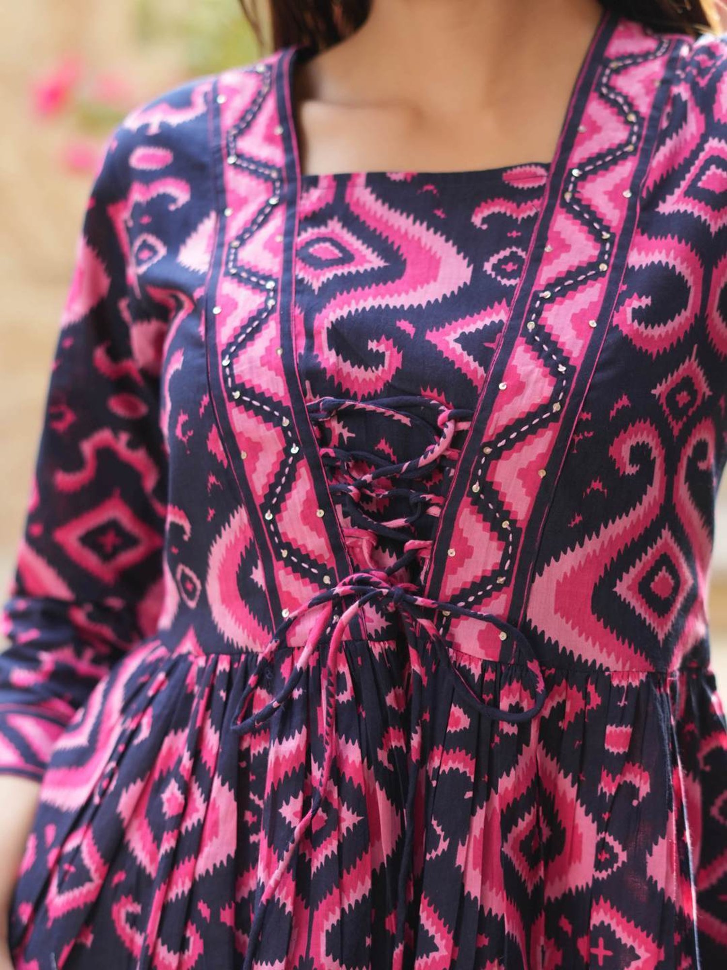 Rain and Rainbow Navy & Pink Cotton Floral Print Top