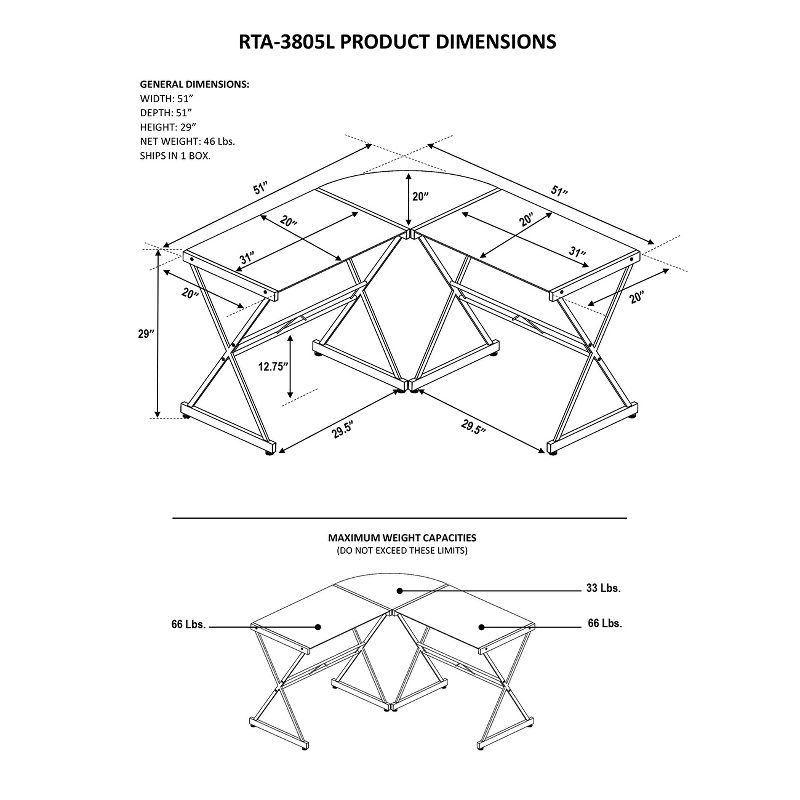 L Shaped Glass Computer Desk White - Techni Mobili