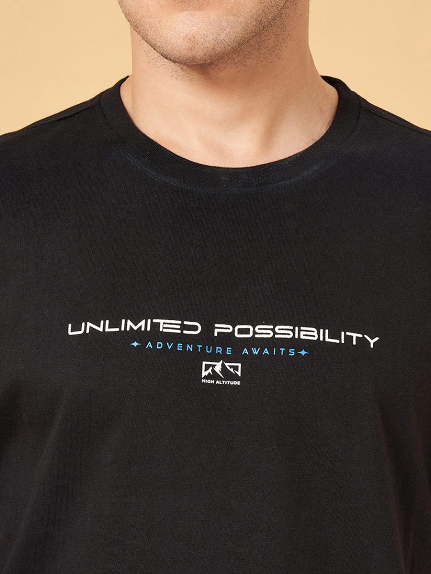 Ajile by Pantaloons Jet Black Cotton Slim Fit Printed T-Shirt