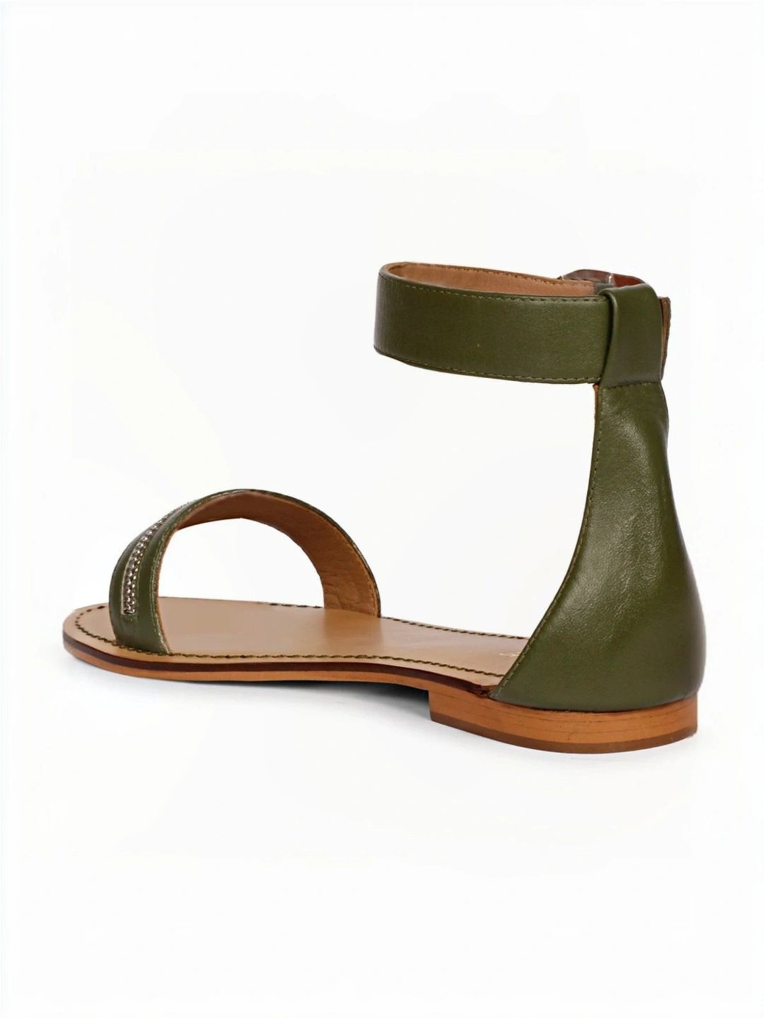 Saint G Women's Zip Decor Olive Ankle Strap Sandals