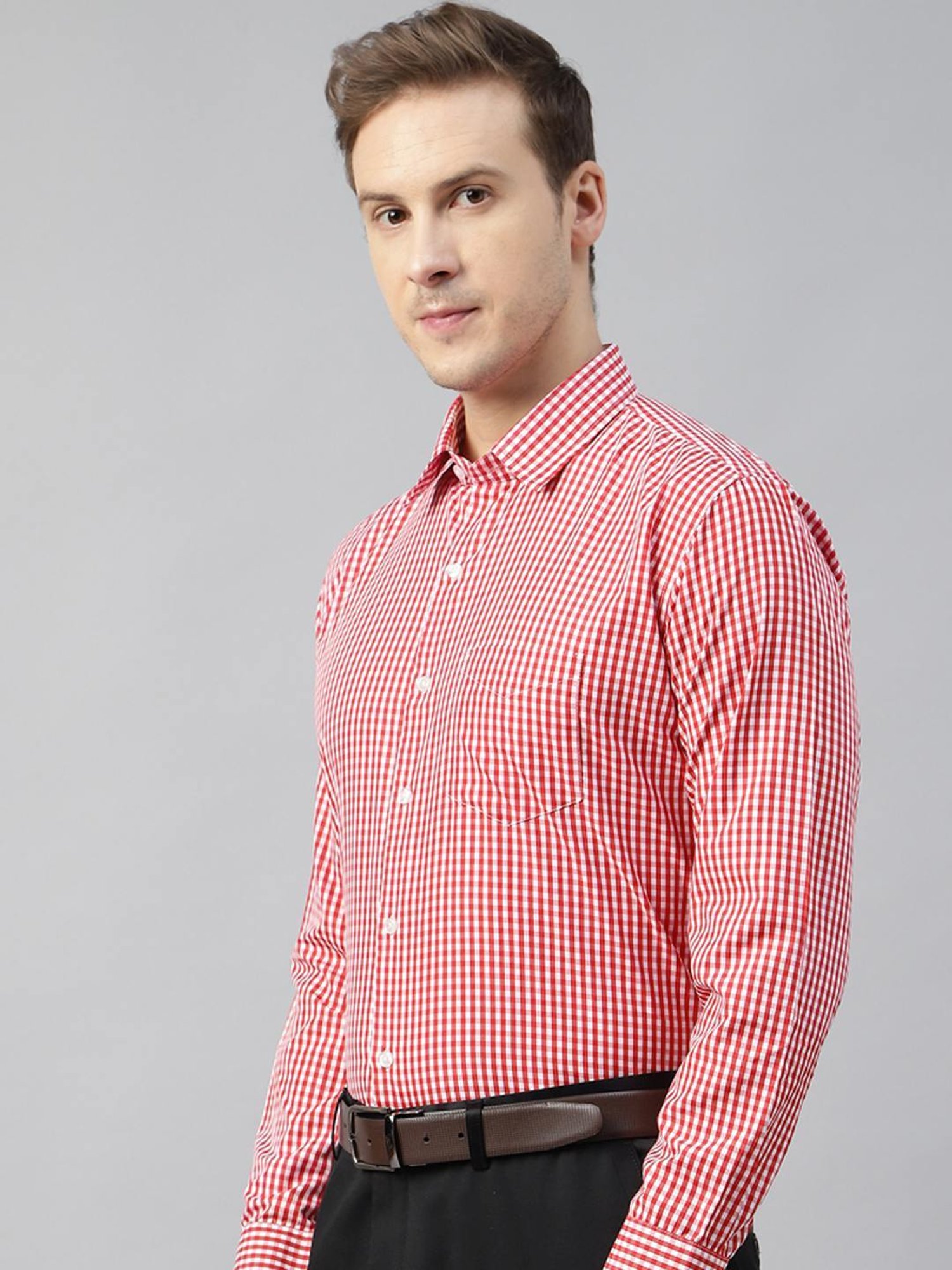 English Navy Red Slim Fit Checks Shirt
