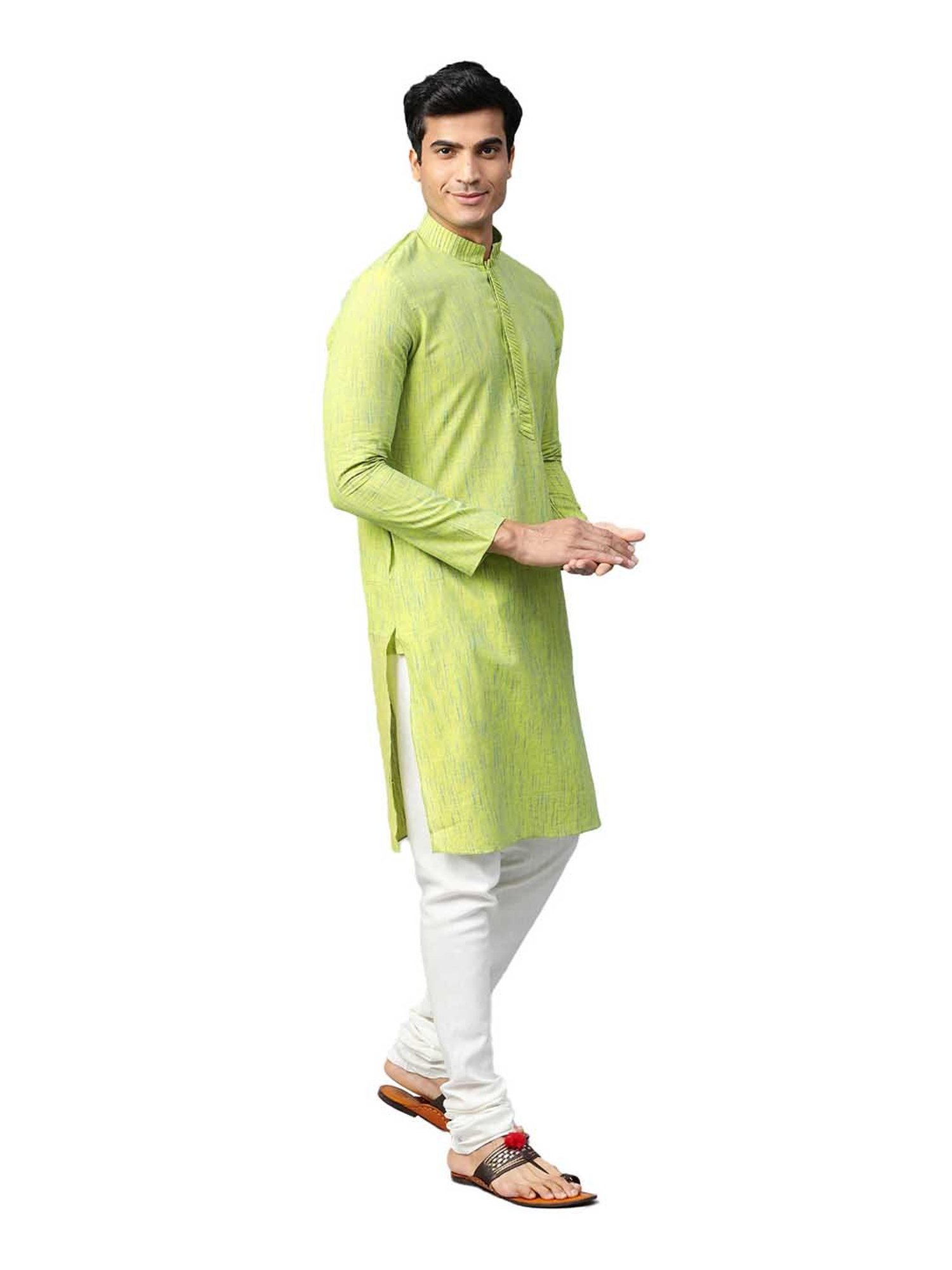 Manthan Green & White Regular Fit Kurta