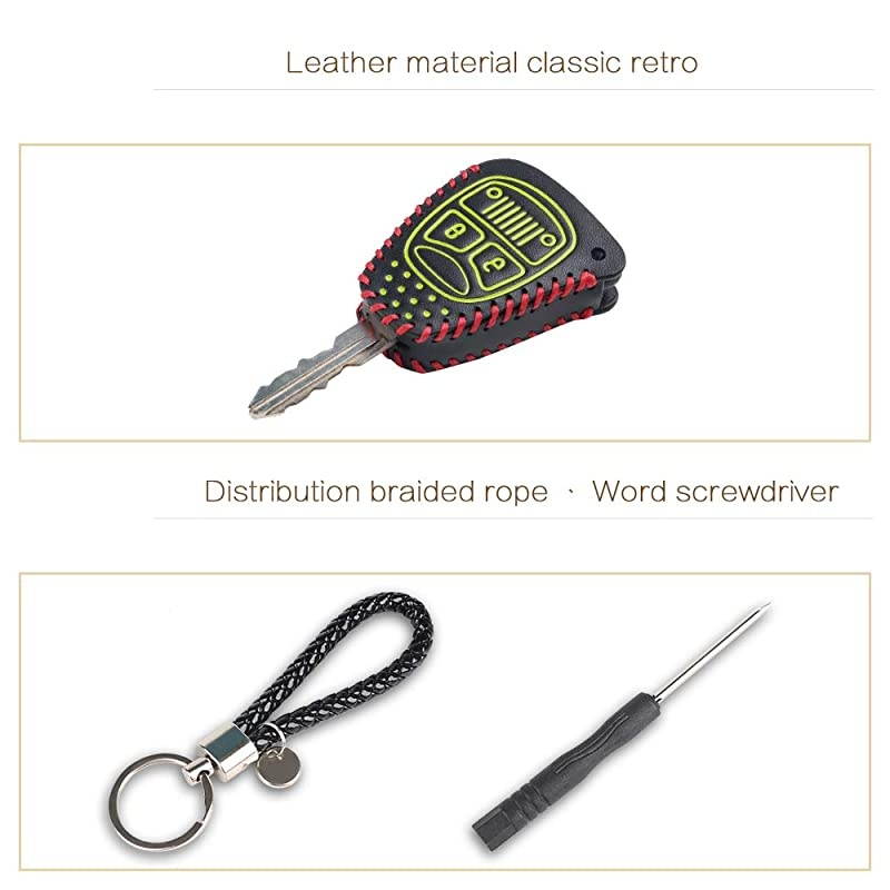 Key Fob Cover for Jeep,  Leather Car Remote Green Key Fob Shell Case Protector for Jeep Wrangler JK 2007-2017 JKU 2D&4D