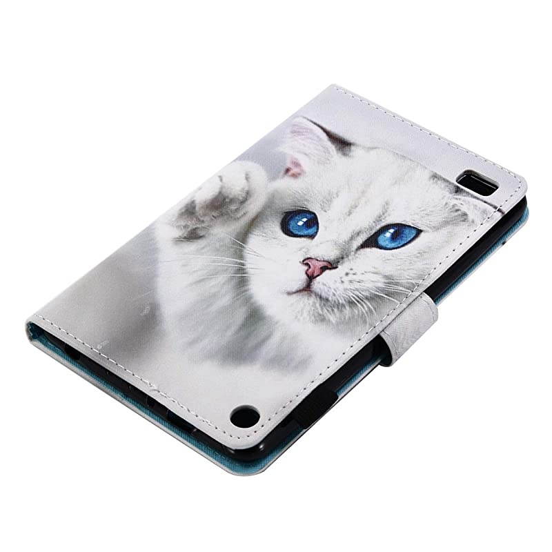 Flip Case for Kindle Fire 7 2015,  Magnetic Leather Stand Protective Case with Card Slots for  Kindle Fire 7 (Only Fit Fire 7" Display 5th Generation 2015 Release) - Blue Eye Cat