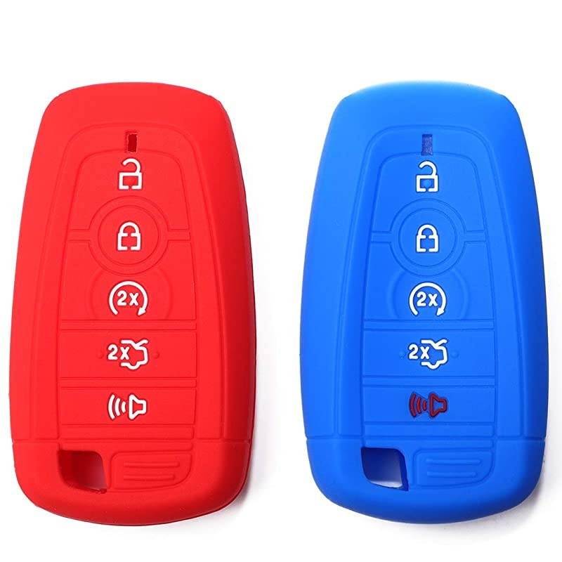 Red Blue Silicone Car Key Fob Cover Fits 2017 2018 2019 Ford Mustang Fusion Explorer Ford Taurus F250 F350 Smart Key 5 Button Remote Start 1Pcs Blue 1Pcs Red