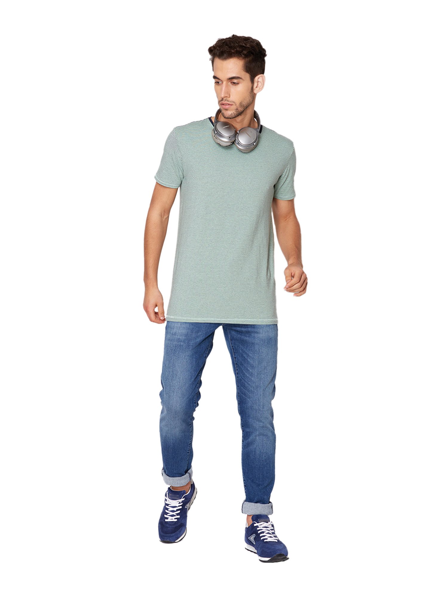 Lindbergh Green Striped T-Shirt