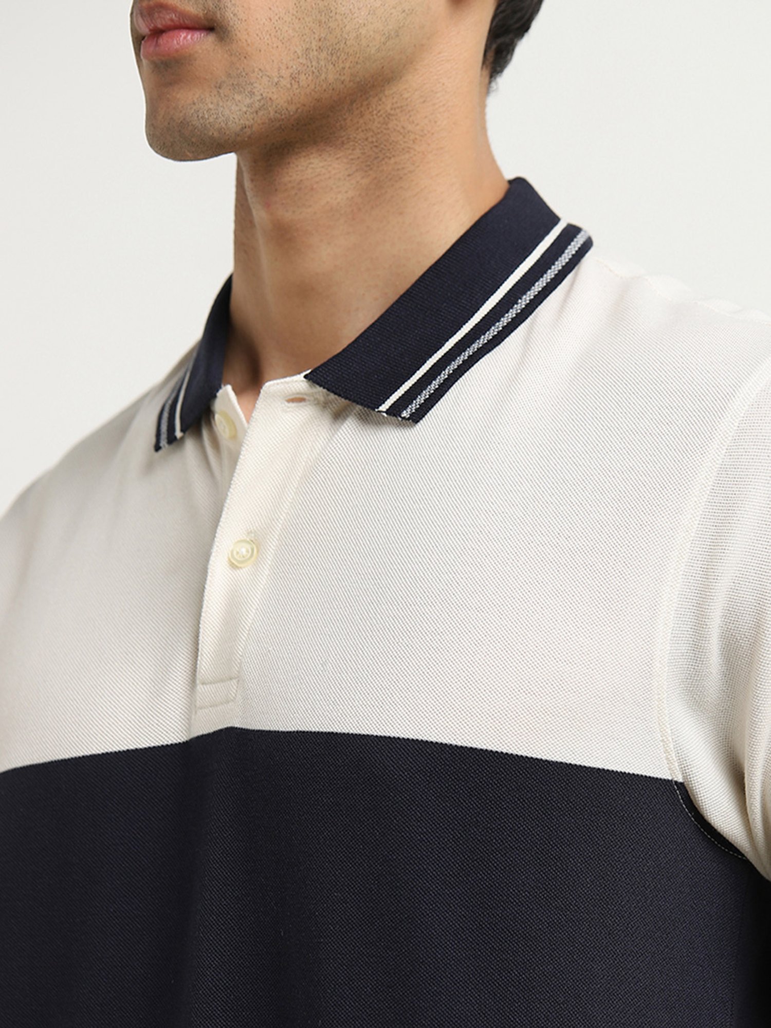 WES Casuals by Westside Navy Colour-Blocked Relaxed-Fit Polo T-Shirt