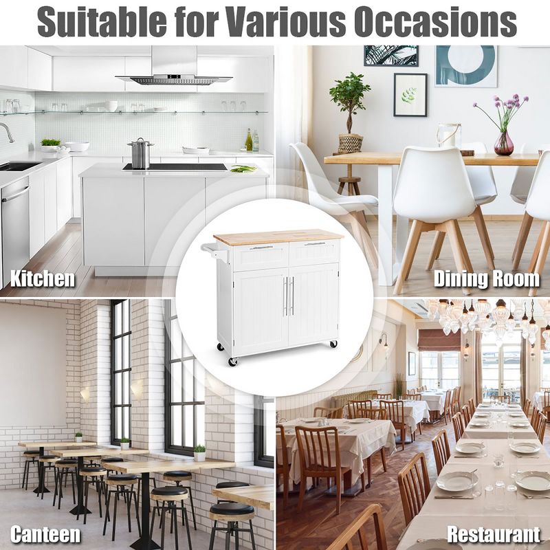 Costway Rolling Kitchen Cart Island Heavy Duty Storage Trolley Cabinet Utility White