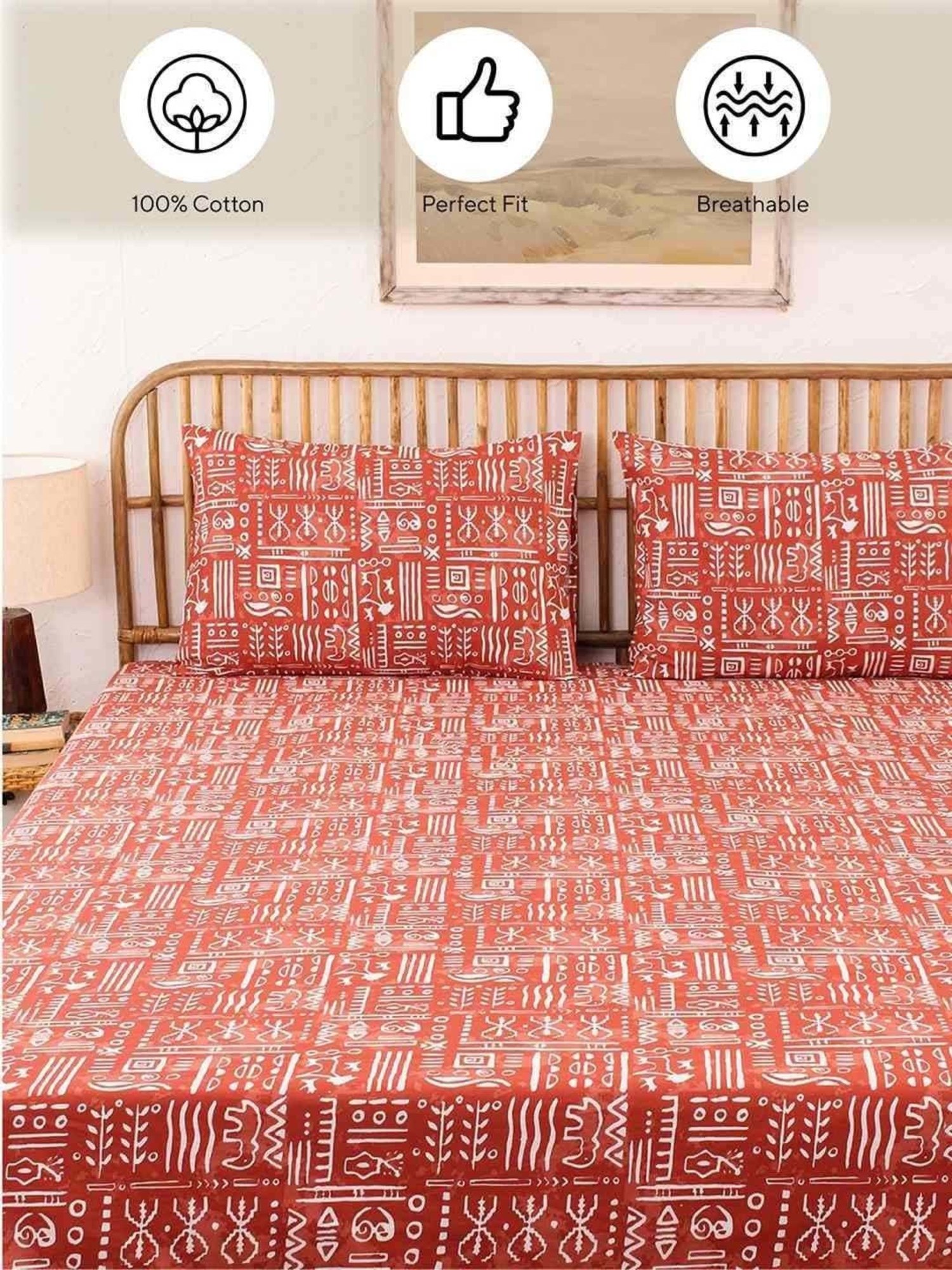 House This Gamathi Rust Cotton 144 TC Pillows - Set of 2
