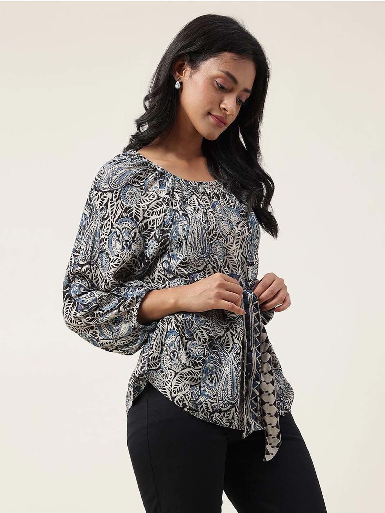 Fabindia Blue & Black Printed Top