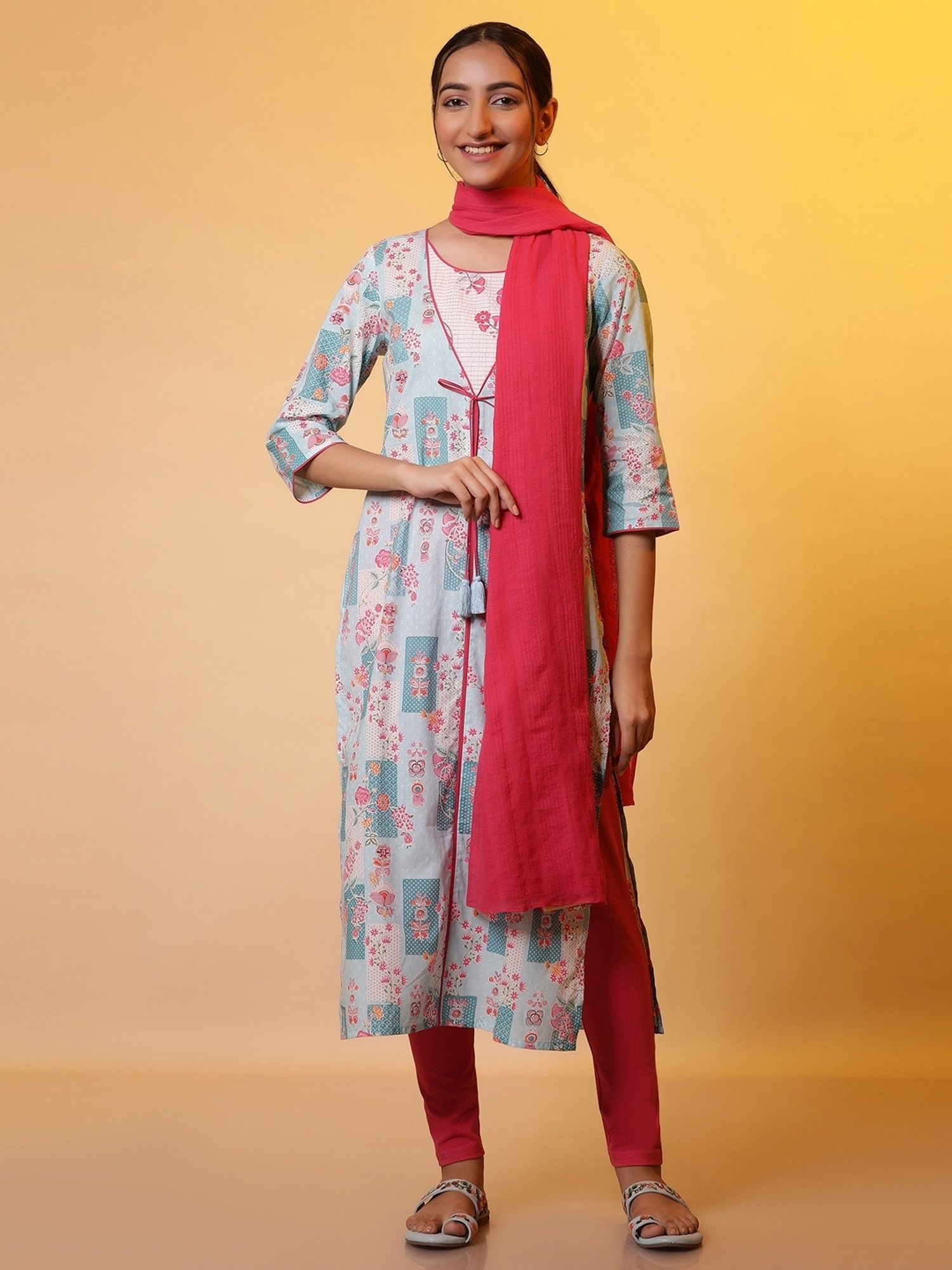 Aurelia Pink Cotton Woven Pattern Dupatta